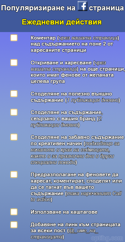 Ежедневни действия за популяризиране на вашата Facebook страница