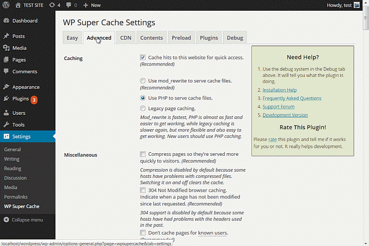 Advanced настройки на WP Super Cache
