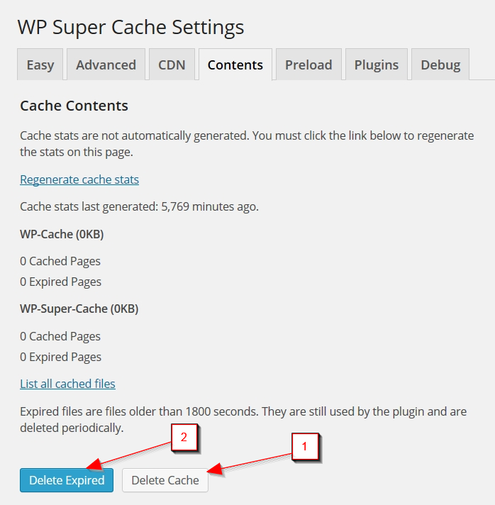 Изтриване на кеша на WP Super Cache