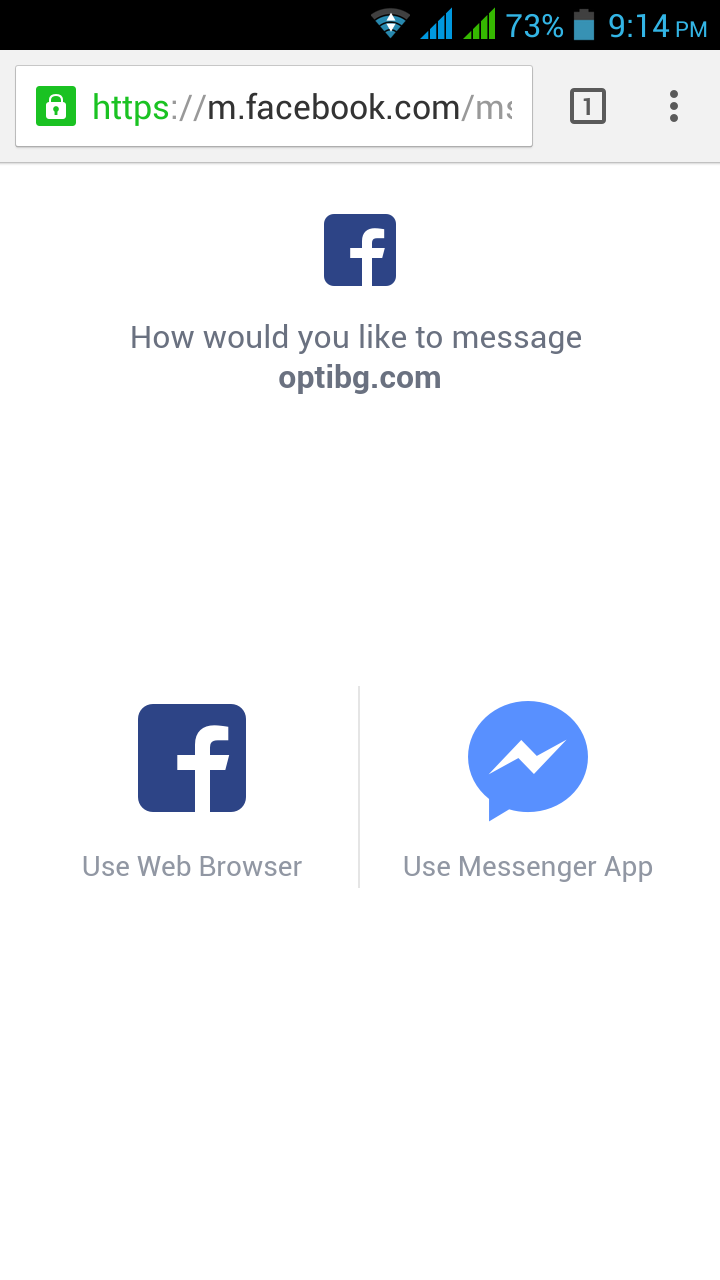 Ако използвате новия начин за чат с Facebook страници от мобилно устройство, ще имате право на избор как да се случи това - чрез браузъра или чрез приложението Messenger