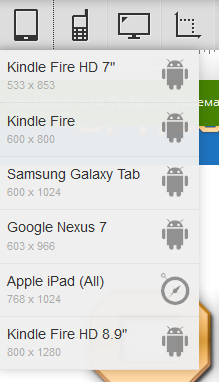 Screenfly избор на изглед за таблет и e-book четец